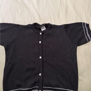 Black Short Sleeve Cardigan with White Accents